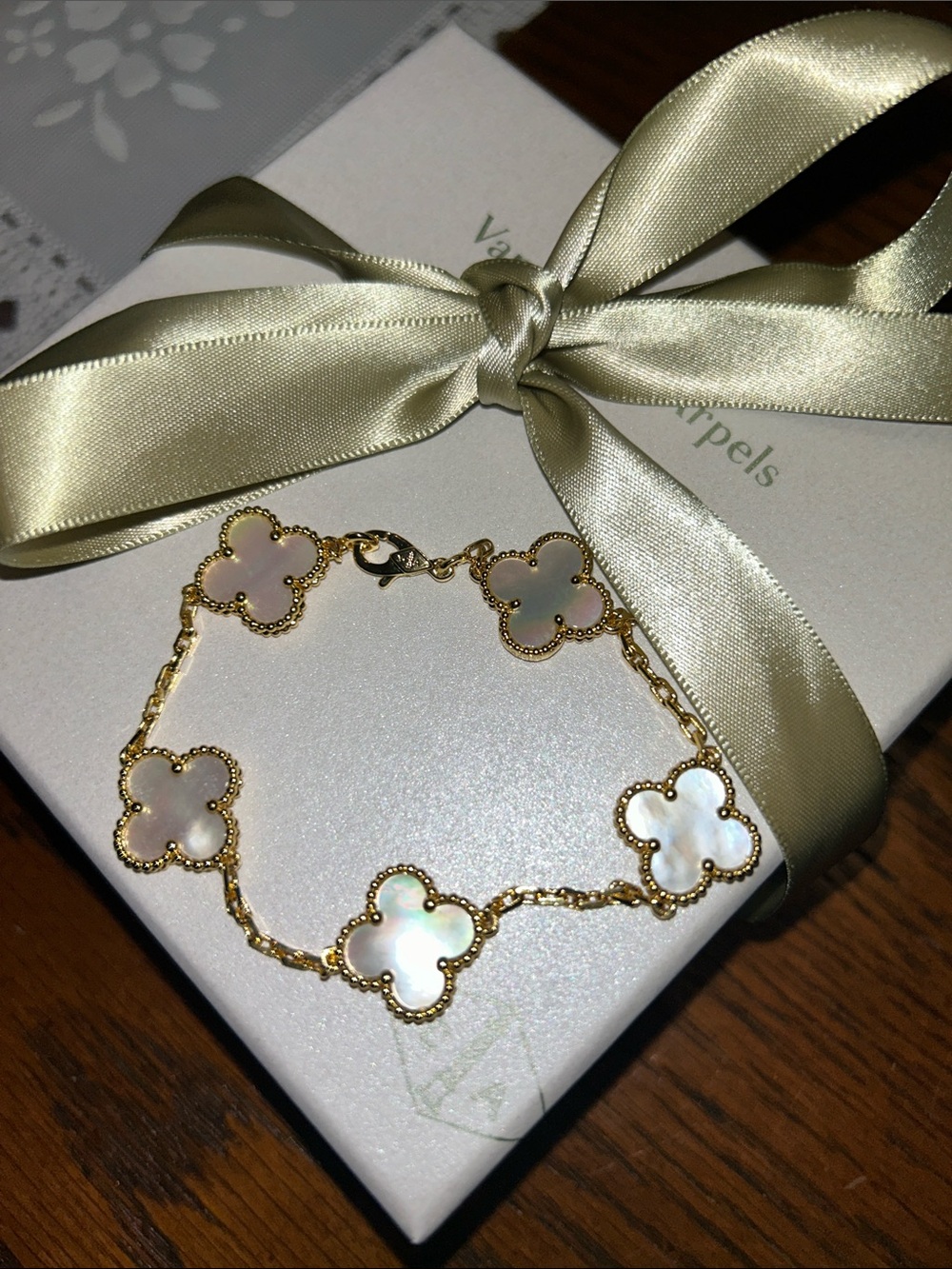 Van Cleef Gold Clover Mother-of-Pearl Bracelet - Women Jewelry